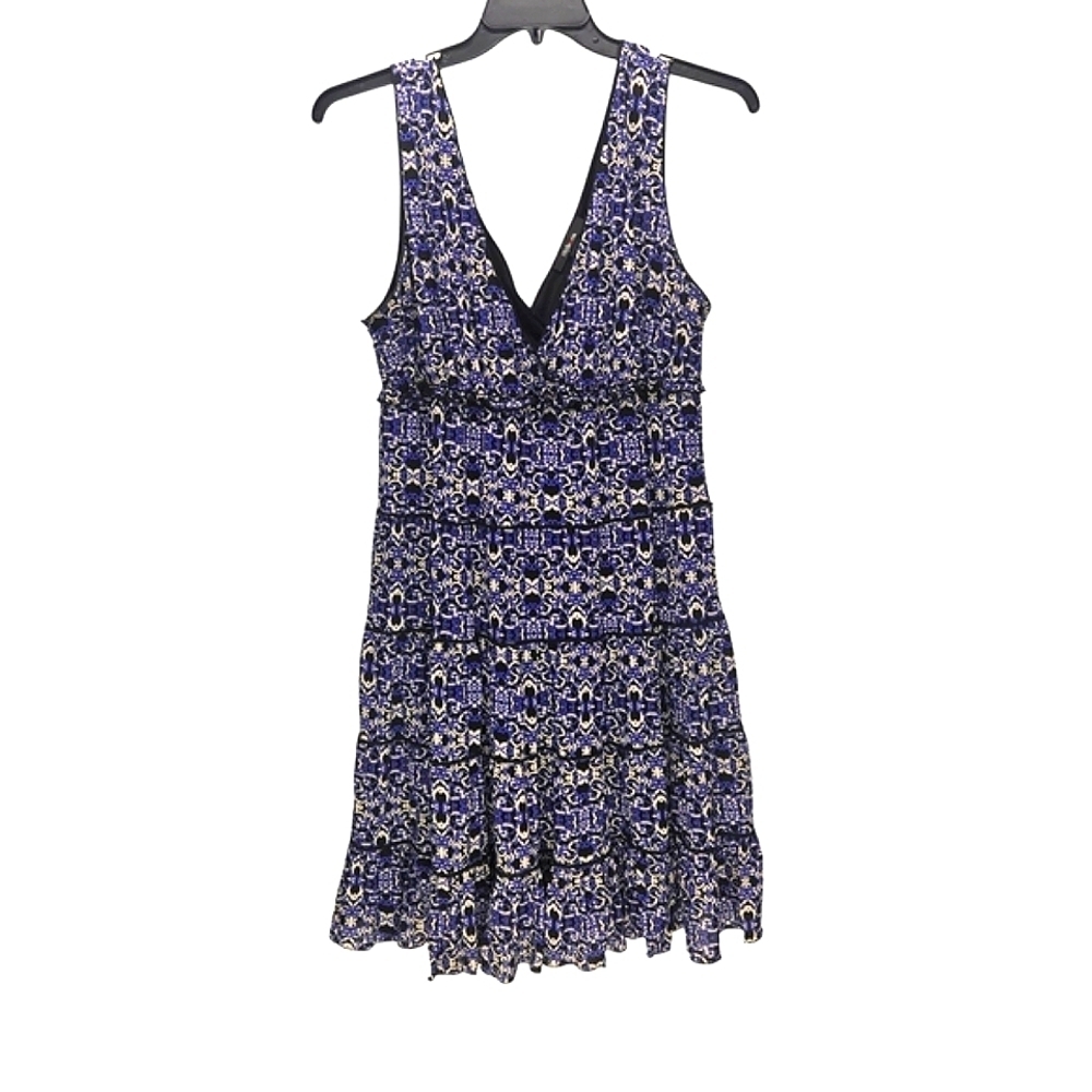 Style & Co Women's Dress XL Summer V-Neck Sleeveless Purple Black White Ruffles